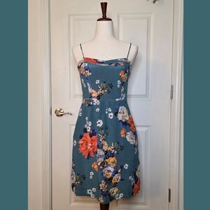 Moulinette Soeurs Teal Silk Floral Sleeveless Mini Dress